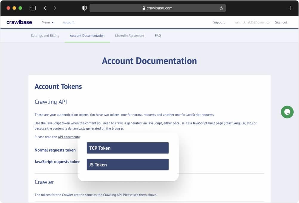 Crawlbase account docs