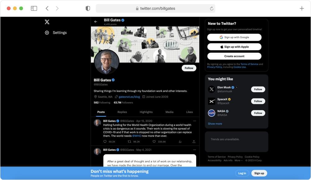 Bill Gates Twitter Profile